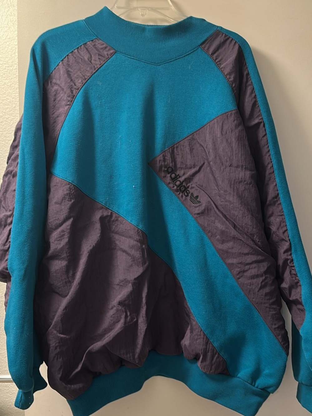 adidas Teal and Purple Colorblock Cowl-Neck Sweater